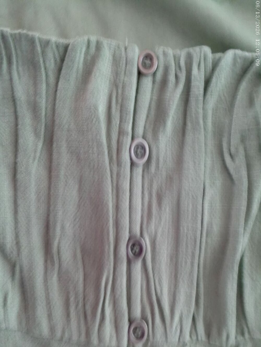 AEMI & CO Elbow Sleeve Square Neck Button-Up Bright Olive Green Blouse NWOT S - Picture 5 of 10